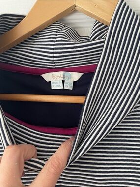 Boden Navy and White Striped Mini Dress with Magenta Trim